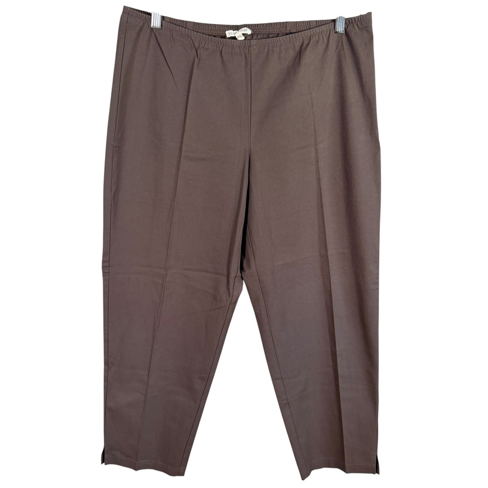 Eileen Fisher Ankle Pants Womens L Brown Organic Cotton Stretch Side Zip read